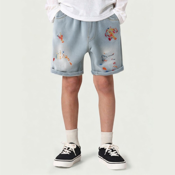 Summer new boys fashion embroidered casual denim shorts