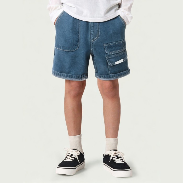 Boys' cotton denim shorts with elastic waist