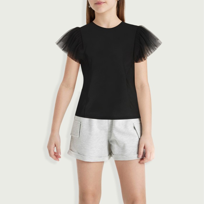 Elegant Lace Sleeve Women's Casual Cotton Shirt Short Sleeve T-Shirt