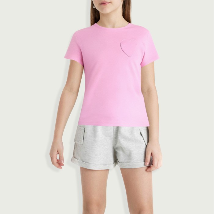 Cute Girls Round Neck Short Sleeve Cotton T-Shirt