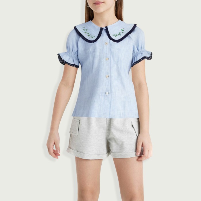 Girls 3D Flower Bow Corduroy Shirt