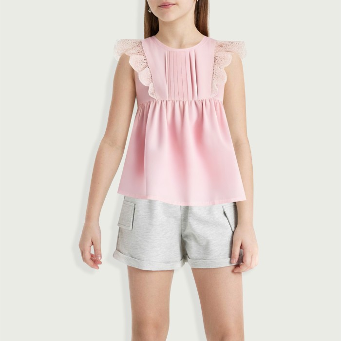 Girls Ruffle Sleeve Eyelet Tank Top
