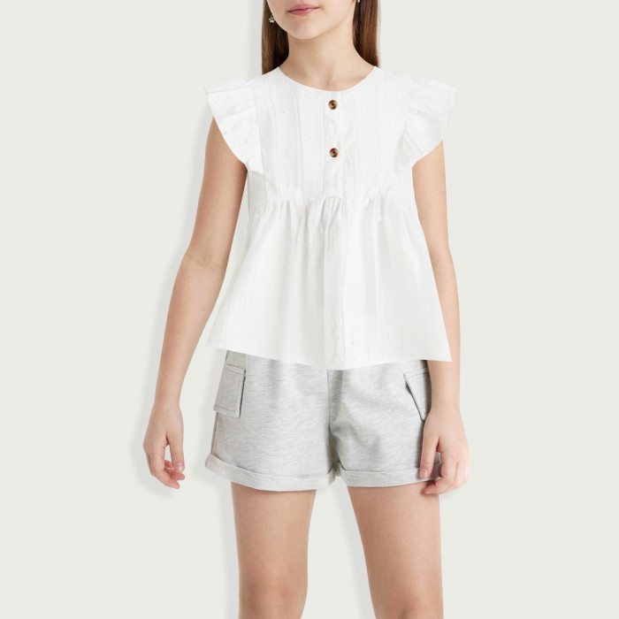 Girls Casual Round Neck Solid Color Top