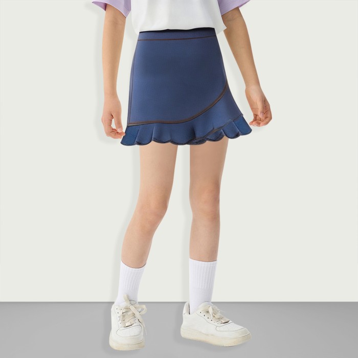 Girls Casual Elastic High Waist Solid Color Ruffle Denim Skirt