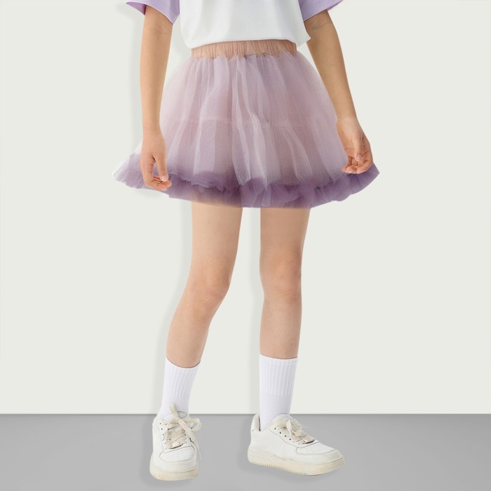 Girls' Comfortable Cotton Skirt with Tulle Plaid Decoration