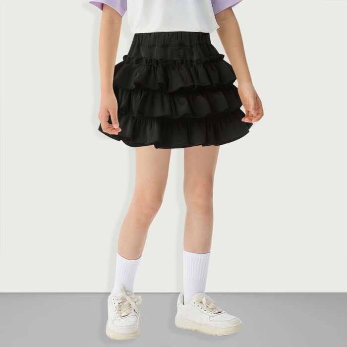 Girls Four Seasons Pleated Cake Denim Skirt