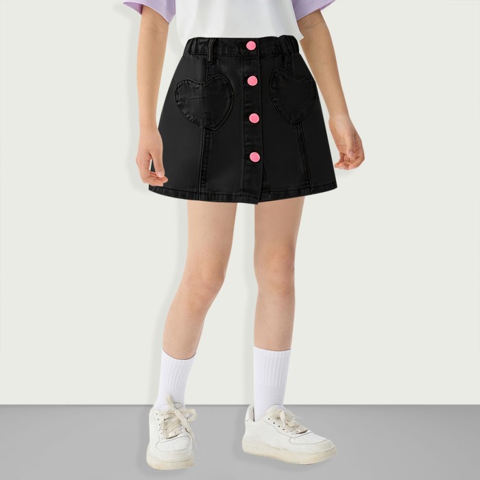 Girly pattern high waist A-line denim skirt