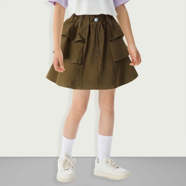 Girls Cotton Twill Denim Cake Pleated Ruffle Short Skirt