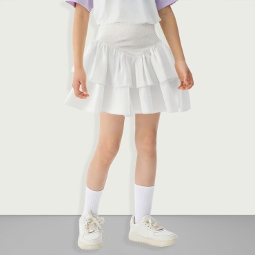 Girls Pleated High Waist Layered Ruffle Flowing Short Skirt
