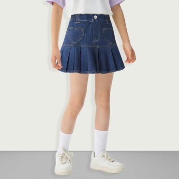 Girls Elastic Waist A-Line Denim Mini Skirt