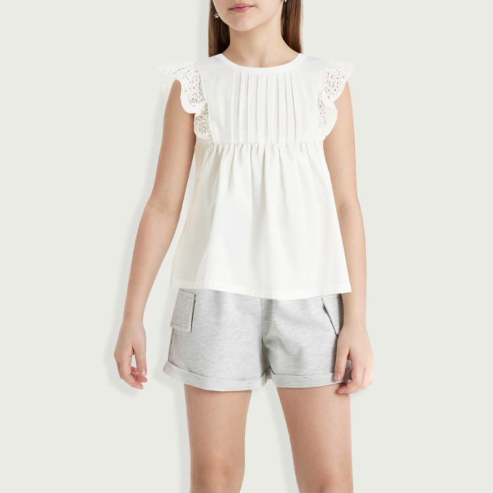 Girls Ruffle Sleeve Eyelet Flowy Tank Top