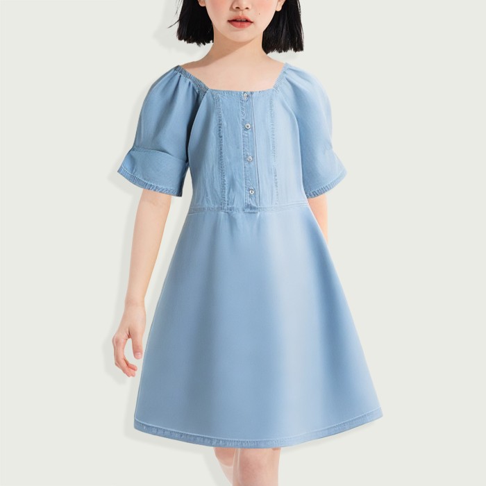 Girls Short Sleeve Denim Shirt Dress