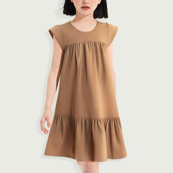 Girls Dress Short Sleeve Tunic A-Line Tiered Swing Skirt