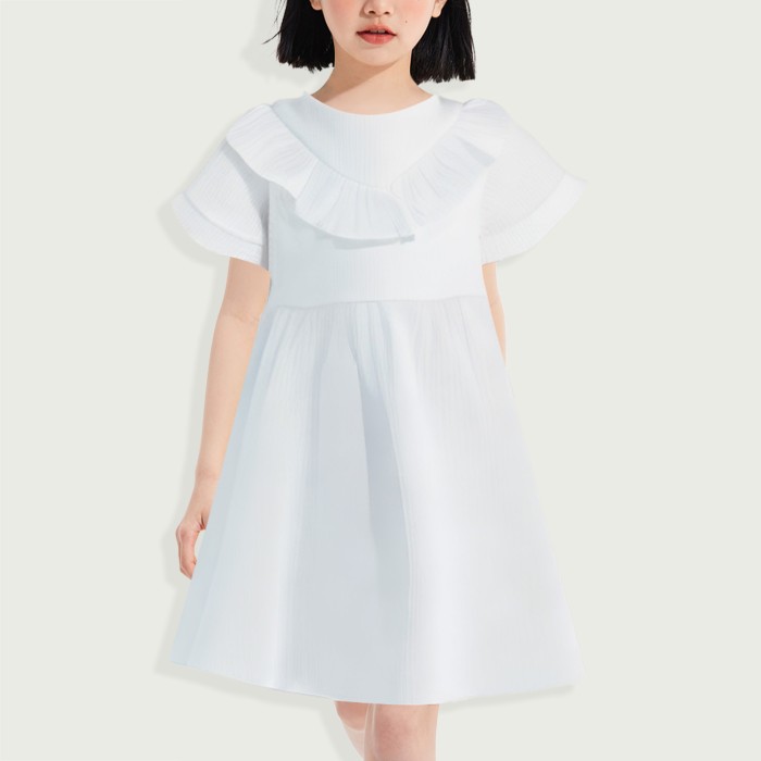 Summer girls solid color short sleeve dress