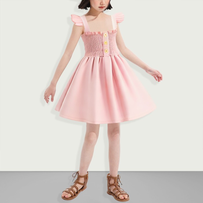 Toddler Dresses Ruffled Sleeveless Button Dress