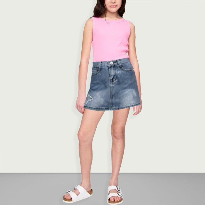 Girls Butterfly Embroidery Denim Miniskirt