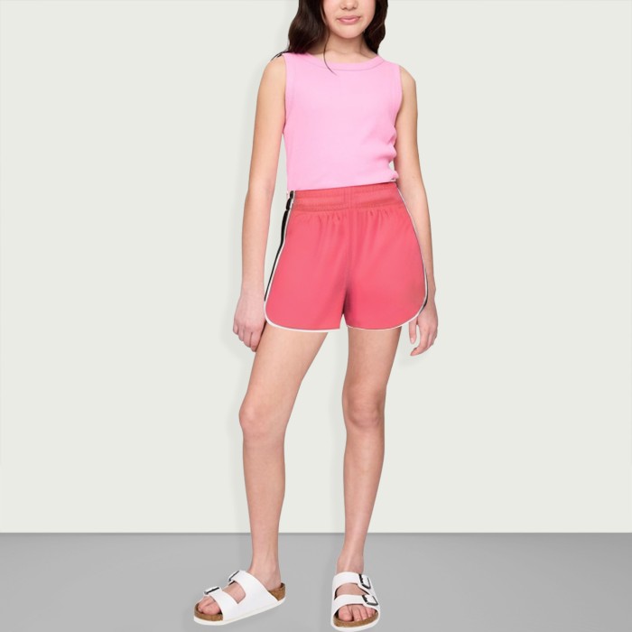 Girls Elastic Waistband Woven Polyester Gym Running Shorts