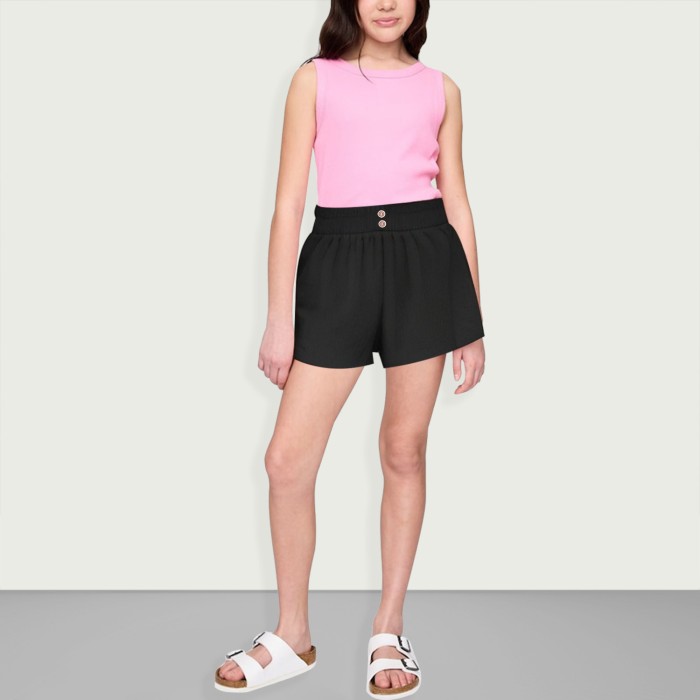 Girls Casual Ruffle Paper Bag Waist Elastic Summer Wide Leg Shorts