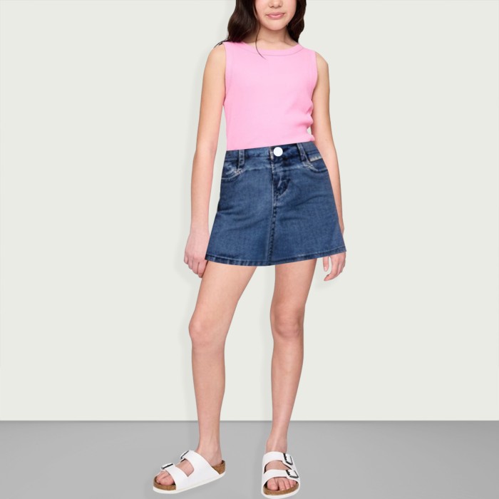 Girls Summer Raw Edge A-Line Denim Skirt