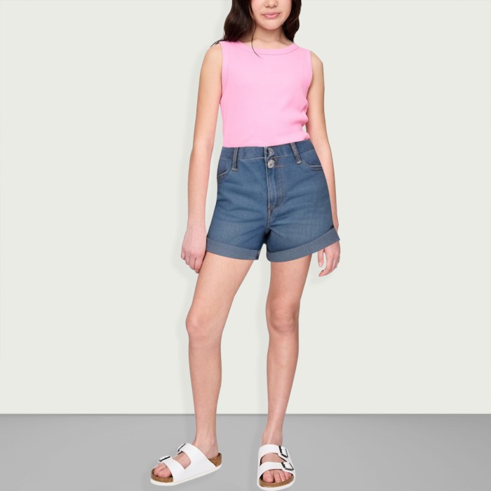 Girls Cotton Elastic Denim Shorts