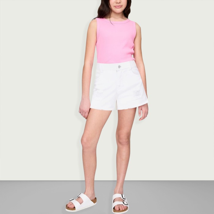 Girls' mid-rise ripped raw-edge straight denim shorts