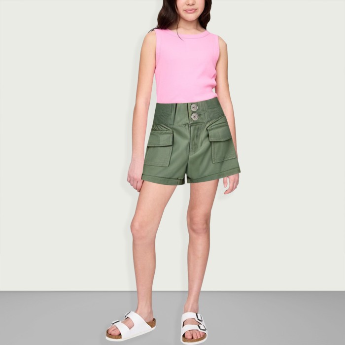Girls' Cargo Style Multi-Pocket Stretch Shorts
