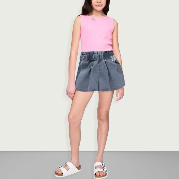 High Quality Girls Pleated Casual Denim Shorts