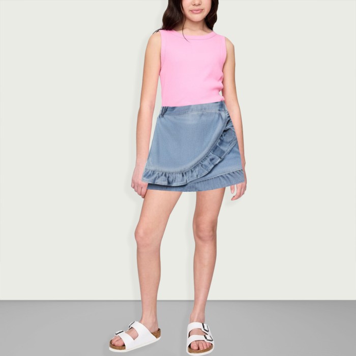 Girls Ruffle Denim Casual Mini Skirt Pants