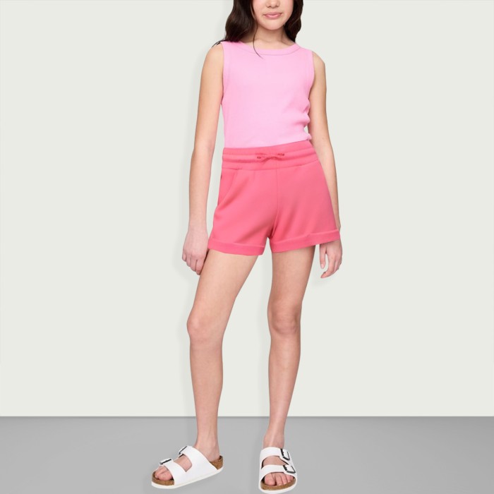 French Terry Children Girls Pink Stitching Sweatshirt Shorts