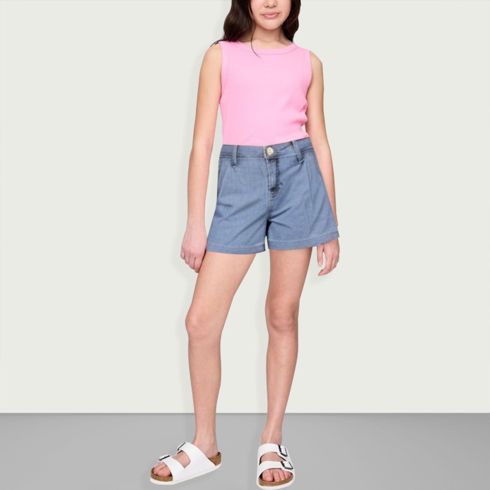 High Quality Light Blue Girls Solid Color Cropped Jeans