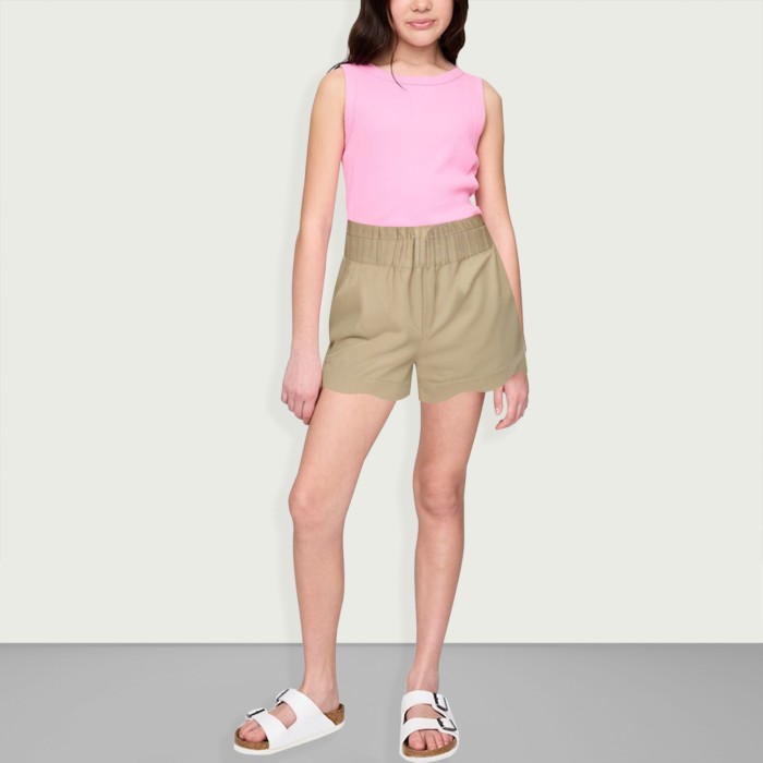 Girls' Scalloped High Rise Stretch Twill Shorts